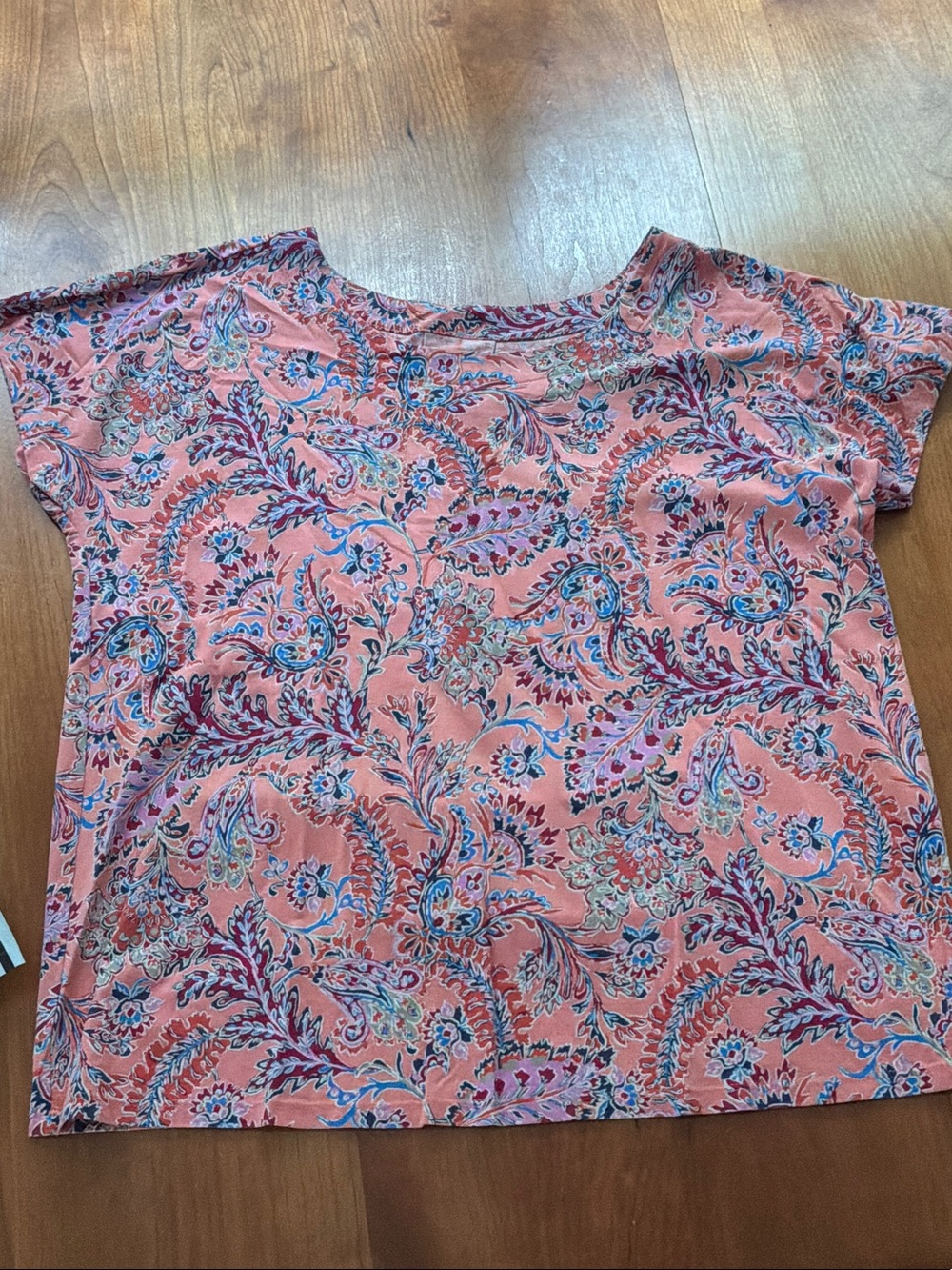 J. Jill Coral Paisley Short Sleeve Tee with Blue Accents